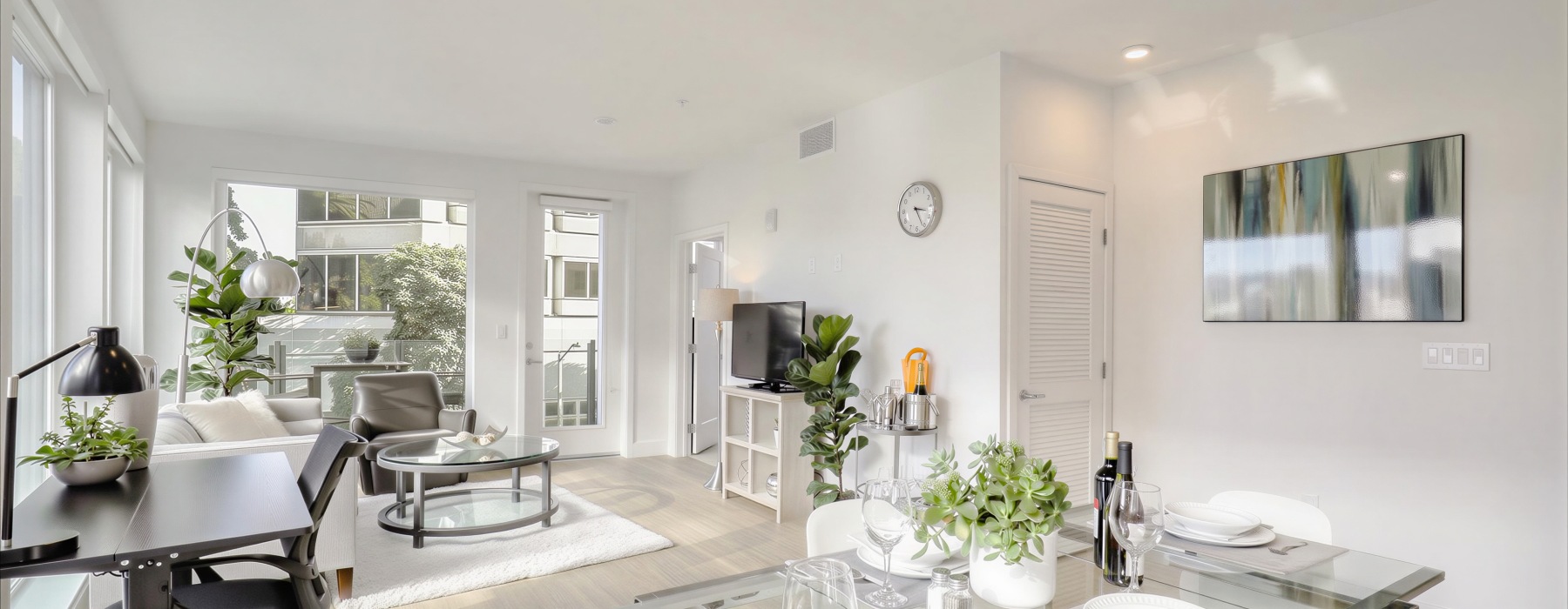 a dining room with a large table